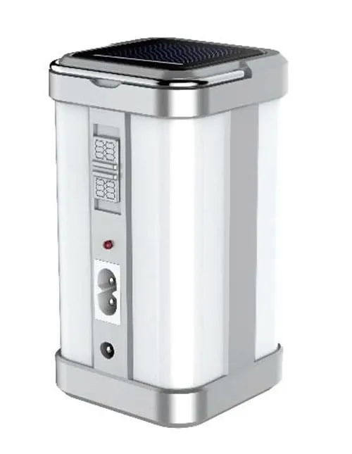 Solar Rechargeable Emergency Light for Home | 4 Side Tube Lantern Lamp with 32 SMD LED, Battery Backup, Floor Light for Indoor & Outdoor Use (Silver)